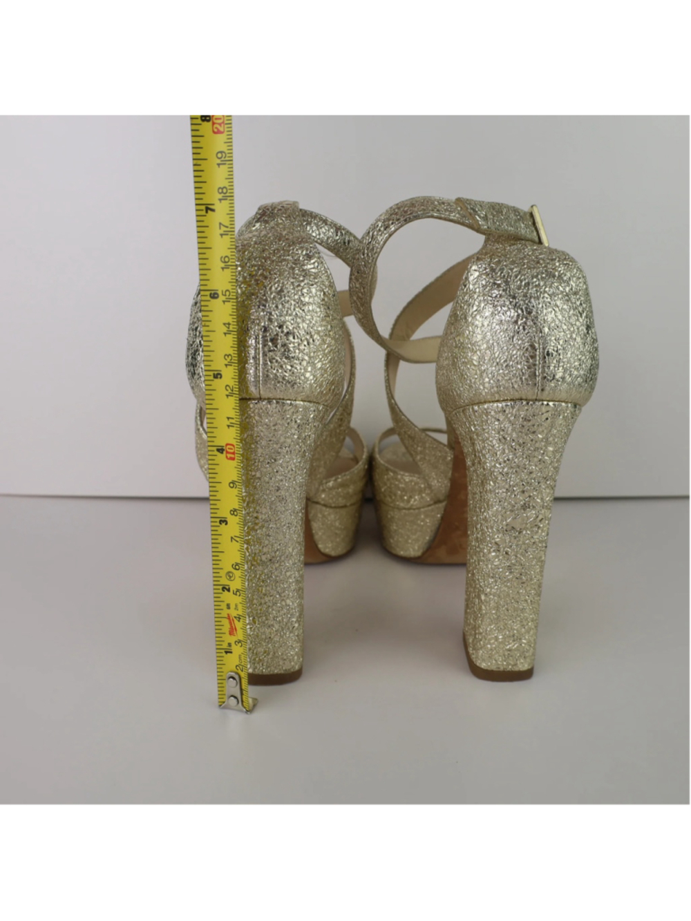 Jimmy Choo Gold Platform Heels EU 36.5 US 6.5 Metallic Leather Sandals 0483 - Picture 13 of 16
